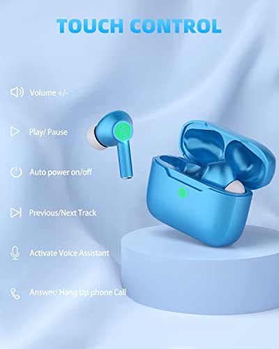 Wireless Earbuds, Bluetooth 5.3 Noise Cancelling Ear Buds with in-Ear Built-in Microphone Deed Bass Headphones,Clear Premium Stereo Earphones IPX6 Waterproof Headset for Sport (Blue)