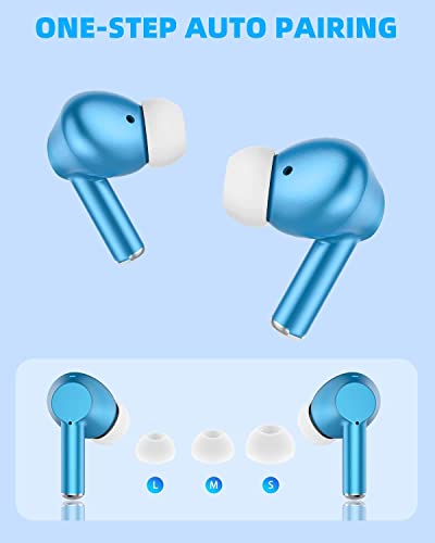 Wireless Earbuds, Bluetooth 5.3 Noise Cancelling Ear Buds with in-Ear Built-in Microphone Deed Bass Headphones,Clear Premium Stereo Earphones IPX6 Waterproof Headset for Sport (Blue)