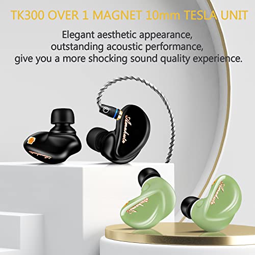 DCMEKA in Ear Monitors Amakute TK300 Over Ear Earphones, 10mm Large Unit Drive, Over 1 Magnetic Tesla, Professional Sound Isolating IEM Headphones, MMCX Cable, 3D Printing Cavity (Black, No Mic)