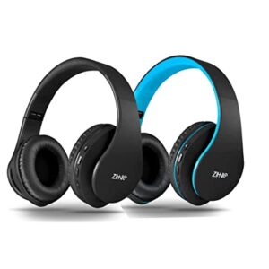 2 Items,1 Black Blue Zihnic Over-Ear Wireless Headset Bundle with 1 Black Zihnic Foldable Wireless Headset