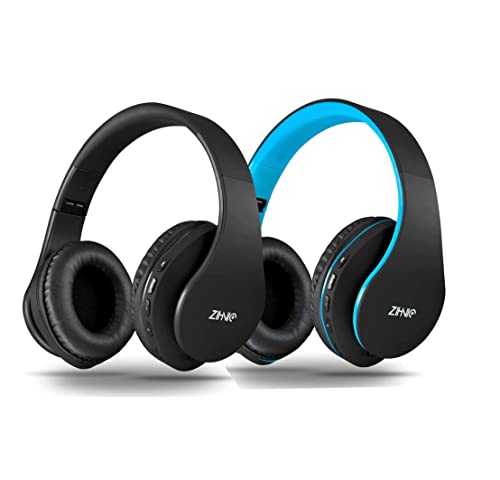 2 Items,1 Black Blue Zihnic Over-Ear Wireless Headset Bundle with 1 Black Zihnic Foldable Wireless Headset