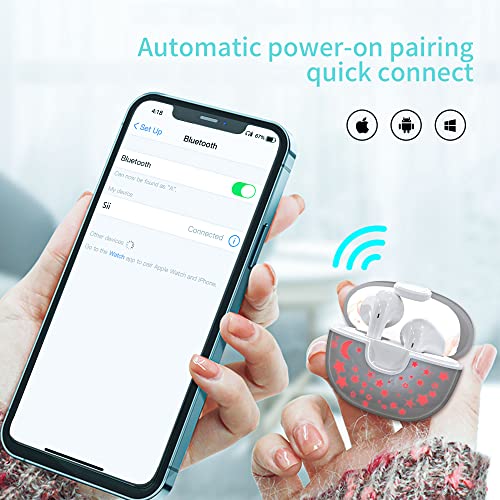 AMAFACE Wireless Earbuds White Bluetooth Earbuds with Mic 30H Playtime IPX5 Waterproof HiFi Stereo Cordless Earbuds LED Display USB-C in Ear Headphones for iPhones Android