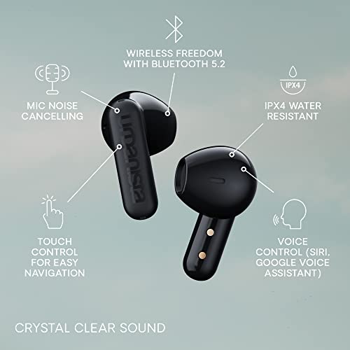 Urbanista Copenhagen True Wireless Earbuds, Bluetooth 5.2 Earphones with Touch Controls & Noise Cancelling Microphone, 32 Hr Total Playtime, USB C Charging Case, IPX4 Water Resistant, Midnight Black