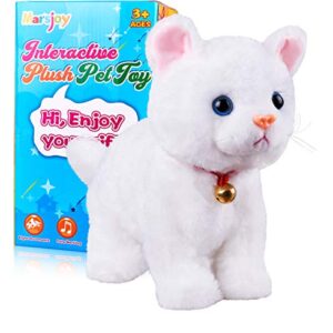 White Plush Cat Stuffed Animal Interactive Cat Robot Toy, Robotic Cat Barking Meow Kitten Touch Control, Electronic Cat Pet, Robot Cat Kitty Toy, Animated Toy Cats for Girls Baby Kids L:12" * H:8" *