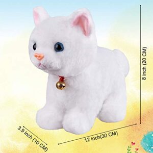 White Plush Cat Stuffed Animal Interactive Cat Robot Toy, Robotic Cat Barking Meow Kitten Touch Control, Electronic Cat Pet, Robot Cat Kitty Toy, Animated Toy Cats for Girls Baby Kids L:12" * H:8" *