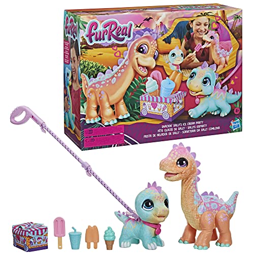 FurReal Snackin’ Sally’s Ice Cream Party Electronic Pet with 40+ Sounds and Reactions, Plus Walkalots Dinosaur; 5 Accessories; Ages 4 and Up (Amazon Exclusive)