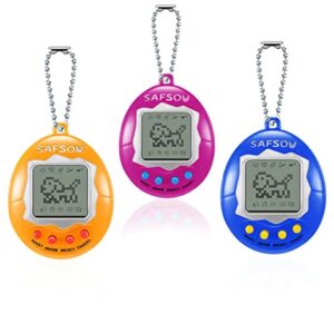 SAFSOU 3 Pieces of Virtual Electronic Digital pet Keychain Keychain Electronic pet Nostalgic Virtual Digital pet Retro Handheld pet Machine (3 Pieces, Rose red Yellow Blue)