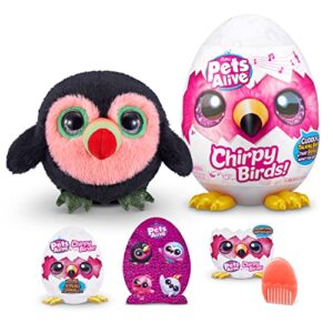 pets alive chirpy birds (tucan) by zuru, electronic pet that speaks, giant surprise egg, stickers, comb, fluffy clay, bird animal plush for girls