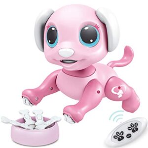 biranco. remote control dog gesture sensing – smart puppy pink toy robot pet walks barks interactive with toddler, stem play, best christmas holiday birthday gifts for 3 4 5 6 7 8 years old girl from
