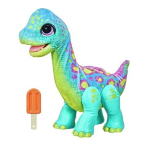 furreal snackin’ sam the bronto, interactive pets, 40+ sounds and reactions, electronic pets, plush dinosaur toys for 4 year old girls and boys