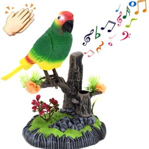 Voice-Activated Induction Birds Toy, Chirping Fluttering Simulation Parrot Birds Toys Office Desktop Home Decor Ornament Gifts for Kids Children (Green)