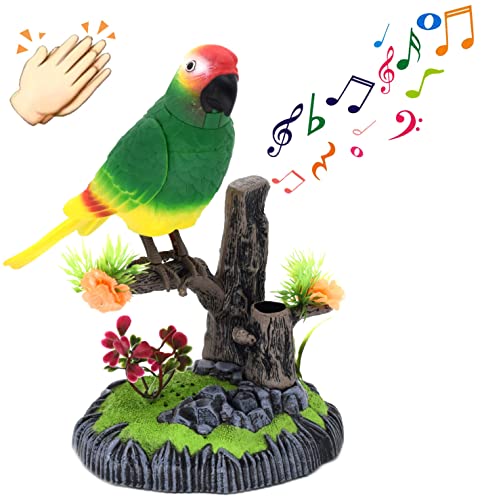 Voice-Activated Induction Birds Toy, Chirping Fluttering Simulation Parrot Birds Toys Office Desktop Home Decor Ornament Gifts for Kids Children (Green)