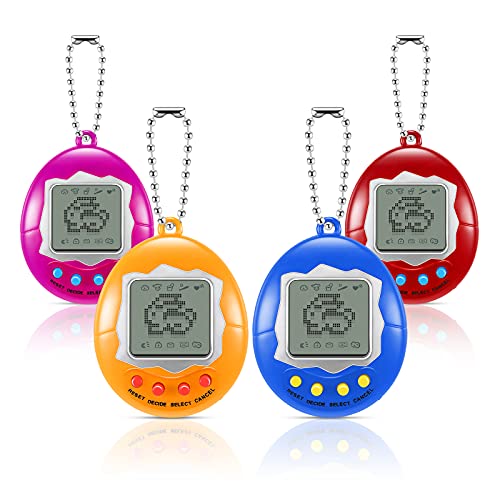 4 Pieces Virtual Electronic Digital Pet Keychain Game Digital Game Keychain Nostalgic Virtual Digital Pet Retro Handheld Electronic Game Machine with Keychain for Boys Girls, Purple, Red, Yellow, Blue