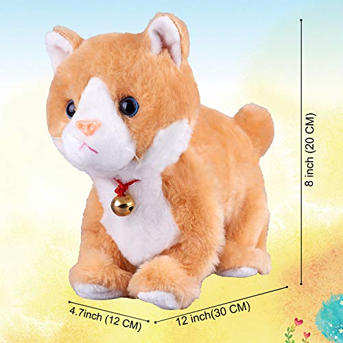Yellow Robot Cat Plush Cat Stuffed Animal Interactive Cat Meow Kitten Touch Control, Electronic Cat Pet, Robotic Cat Cat Kitty Toy, Animated Toy Cats for Girls Baby Kids L:12"