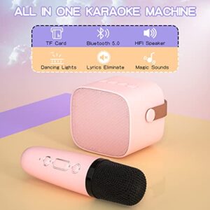 YLL Kids Karaoke Machine, Portable Bluetooth Speaker with Wireless Microphone for Adults, Karaoke Toys Gifts for Girls Ages 4, 5, 6, 7, 8, 9, 10, 12 +Year Old Birthday Party (Pink)