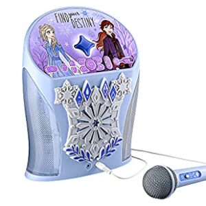 eKids Disney Frozen Karaoke Machine, Bluetooth Speaker with Microphone for Kids, Speaker with USB Port to Play Music, Easily Access Frozen Playlists with New EZ Link Feature