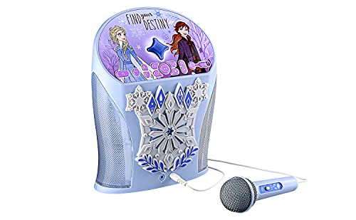 eKids Disney Frozen Karaoke Machine, Bluetooth Speaker with Microphone for Kids, Speaker with USB Port to Play Music, Easily Access Frozen Playlists with New EZ Link Feature