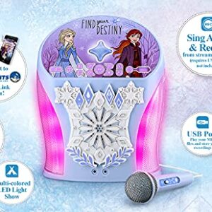 eKids Disney Frozen Karaoke Machine, Bluetooth Speaker with Microphone for Kids, Speaker with USB Port to Play Music, Easily Access Frozen Playlists with New EZ Link Feature