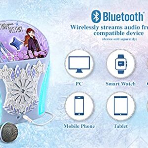 eKids Disney Frozen Karaoke Machine, Bluetooth Speaker with Microphone for Kids, Speaker with USB Port to Play Music, Easily Access Frozen Playlists with New EZ Link Feature