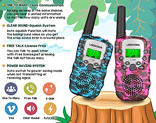 LOOIKOOS Walkie Talkies for Kids, 3 KMs Long Range Walky Talky Radio Kid Toy Gifts for Boys and Girls 3 Pack