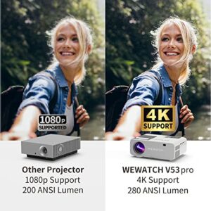 WEWATCH 4K FullHD WiFi6 Projector - with PCF1 Web Camera V53Pro 4K Support 280 ANSI Lumens Native 1080P 230" Project Size Portable Outdoor Projectors, Bluetooth Movies Video Projector