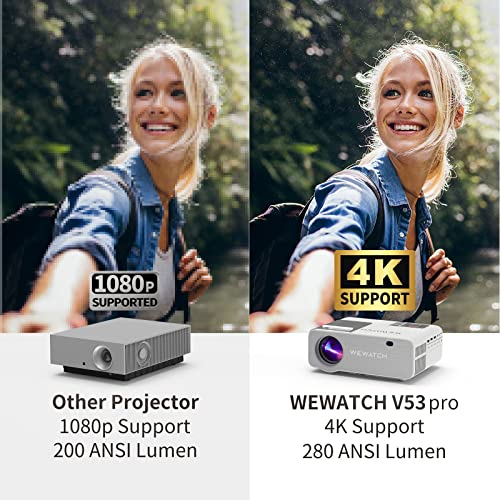 WEWATCH 4K FullHD WiFi6 Projector - with PCF1 Web Camera V53Pro 4K Support 280 ANSI Lumens Native 1080P 230" Project Size Portable Outdoor Projectors, Bluetooth Movies Video Projector