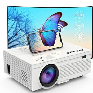WiFi and Bluetooth Mini Projector - FULLJA Video Projector 8500 Lumen, HD 1080P Portable Small Outdoor Home Theater Movie Projector Compatible with HDMI, TV Stick, PS4, USB, AV, PC, Phone