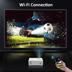 WiFi and Bluetooth Mini Projector - FULLJA Video Projector 8500 Lumen, HD 1080P Portable Small Outdoor Home Theater Movie Projector Compatible with HDMI, TV Stick, PS4, USB, AV, PC, Phone