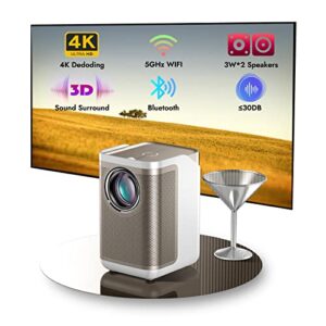 zeemr smart projector, 5g wifi bluetooth projector, native 1080p, 4k supported, portable projector for home/out theater, fully sealed dust-proof, ultra long life, compatible with all tv stick (white)