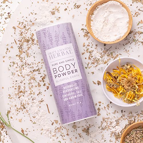 Body Powder, Talc Free Powder for Women, Talcum Powder, Blissful Earth Scent, Essential Oils Lavender, Vetiver and Clary Sage, Cornstarch Free, Bath Powder, Ora’s Amazing Herbal