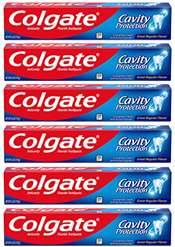 Colgate Cavity Protection Toothpaste with Fluoride, Great Regular Flavor, 6 Ounce (Pack of 6)