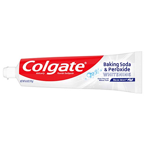 Colgate Baking Soda and Peroxide Toothpaste, Whitening Baking Soda Toothpaste, Brisk Mint Flavor, Whitens Teeth, Fights Cavities and Removes Surface Stains for Whiter Teeth, 6 Oz Tube, 2 Pack
