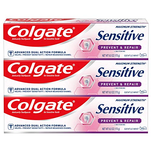 Colgate Sensitive Toothpaste with Whitening, Prevent and Repair, 6 Ounce, 3 Pack