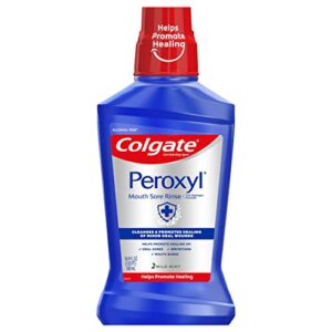 colgate peroxyl antiseptic mouthwash and mouth sore rinse, 1.5% hydrogen peroxide, mild mint – 500ml, 16.9 fluid ounces