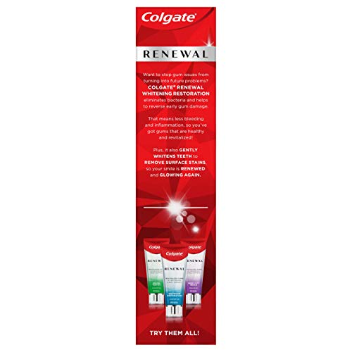 Colgate Renewal Gum Protection Whitening Toothpaste Gel, Mint Gel Toothpaste for Gingivitis and Teeth Whitening Restoration, Sugar Free, Enamel Safe, Gluten Free, Vegan, 2 Pack, 3 OZ Tubes