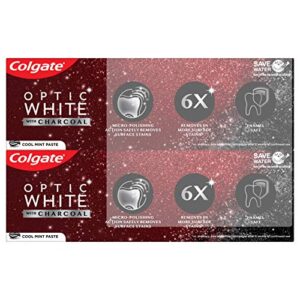 Colgate Optic White with Charcoal Whitening Toothpaste, Cool Mint Flavor, Safely Removes Surface Stains, Enamel-Safe for Daily Use, Teeth Whitening Toothpaste with Fluoride, 2 Pack, 4.2 Oz Tube