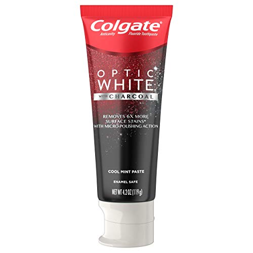 Colgate Optic White with Charcoal Whitening Toothpaste, Cool Mint Flavor, Safely Removes Surface Stains, Enamel-Safe for Daily Use, Teeth Whitening Toothpaste with Fluoride, 2 Pack, 4.2 Oz Tube