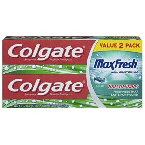 colgate max fresh whitening toothpaste with mini breath strips, clean mint – 6 ounce (2 pack)