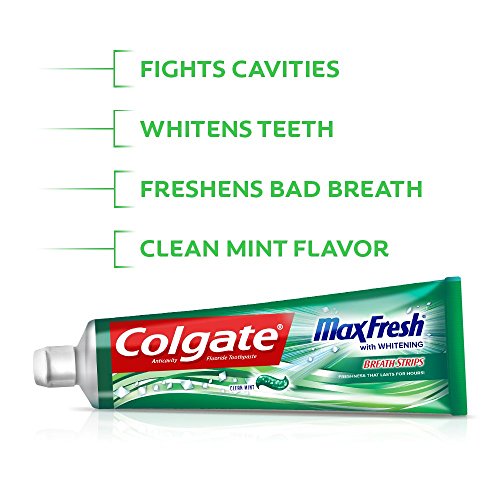 Colgate Max Fresh Whitening Toothpaste with Mini Breath Strips, Clean Mint - 6 ounce (2 Pack)