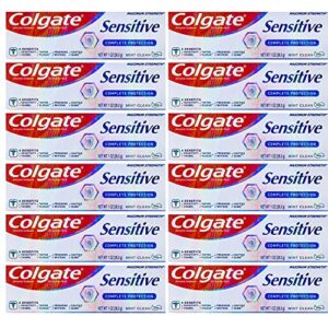 colgate sensitive toothpaste, maximum strength, clean mint, travel size 1 oz (28.3g) – pack of 12