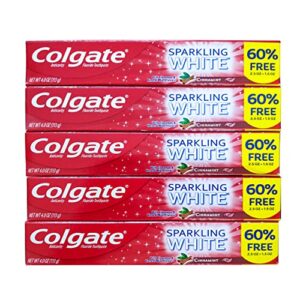 colgate cinnamint fluoride toothpaste with cinnamon and natural mint flavor, deep tooth and gum cleaning gel with gentle whitening, fights cavities and plaque, kids and adults, 5 pack