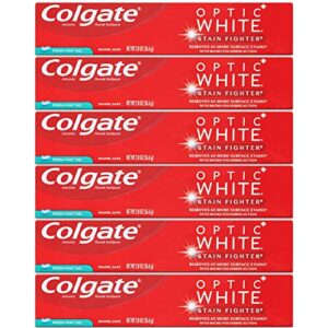 colgate optic white toothpaste, stain fighter, fresh mint gel, travel size 2.0 oz (56.6g) – pack of 6