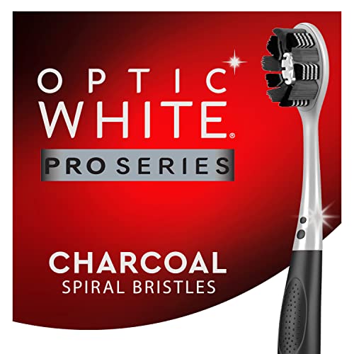 Colgate Optic White Pro Series Charcoal Toothbrushes, Adult Soft Toothbrushes with Charcoal Spiral Bristles, Helps Polish Away Surface Stains and Whitens Teeth, 2 Pack