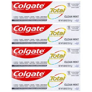 colgate total toothpaste, clean mint, travel size 0.88 oz (24.9g) – pack of 4