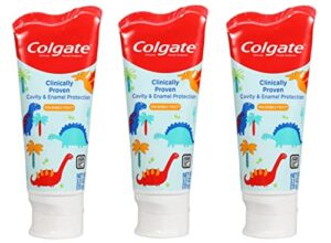 colgate kids 3.5 oz 3-pack dinosaurs mild bubble fruit flavor toothpaste fluoride cavity & enamel protection