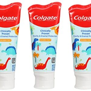 Colgate Kids 3.5 oz 3-Pack Dinosaurs Mild Bubble Fruit Flavor Toothpaste Fluoride Cavity & Enamel Protection