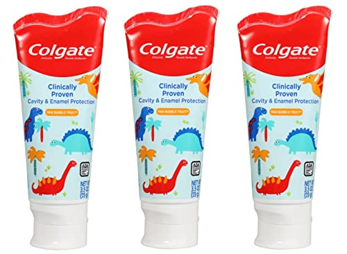 Colgate Kids 3.5 oz 3-Pack Dinosaurs Mild Bubble Fruit Flavor Toothpaste Fluoride Cavity & Enamel Protection