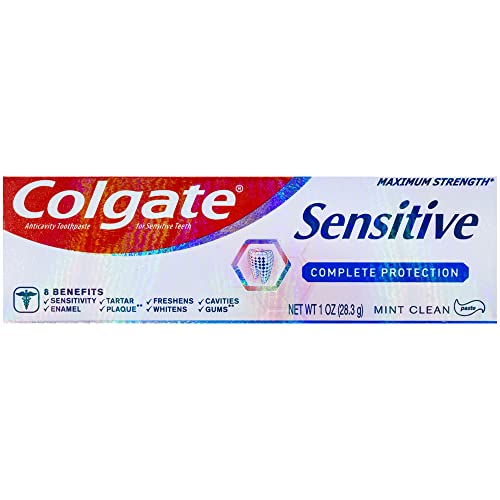 Colgate Sensitive Complete Protection Toothpaste, Maximum Strength, Clean Mint, Travel Size 1 oz (28.3g) - Pack of 8