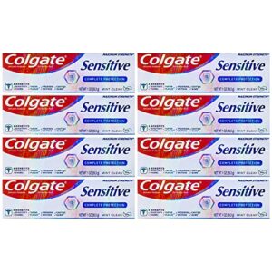 colgate sensitive complete protection toothpaste, maximum strength, clean mint, travel size 1 oz (28.3g) – pack of 8