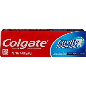 colgate cavity protection fluoride toothpaste, great regular flavor, travel size tsa aproved, 1 ounce (pack of 8)
